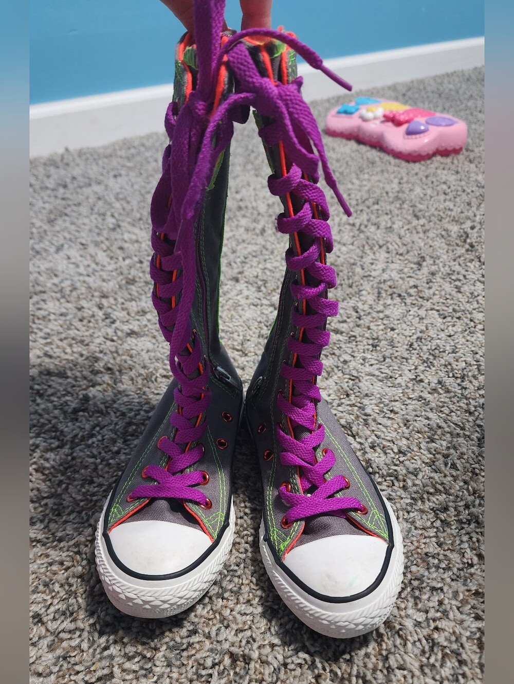Rare Chuck Taylor All Star X-Hi Knee High  Converse Sneakers Gray/Purple Laces